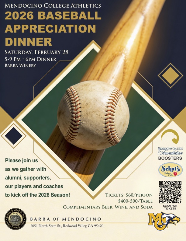 Mendocino College Baseball Announces 2026 Baseball Appreciation Dinner