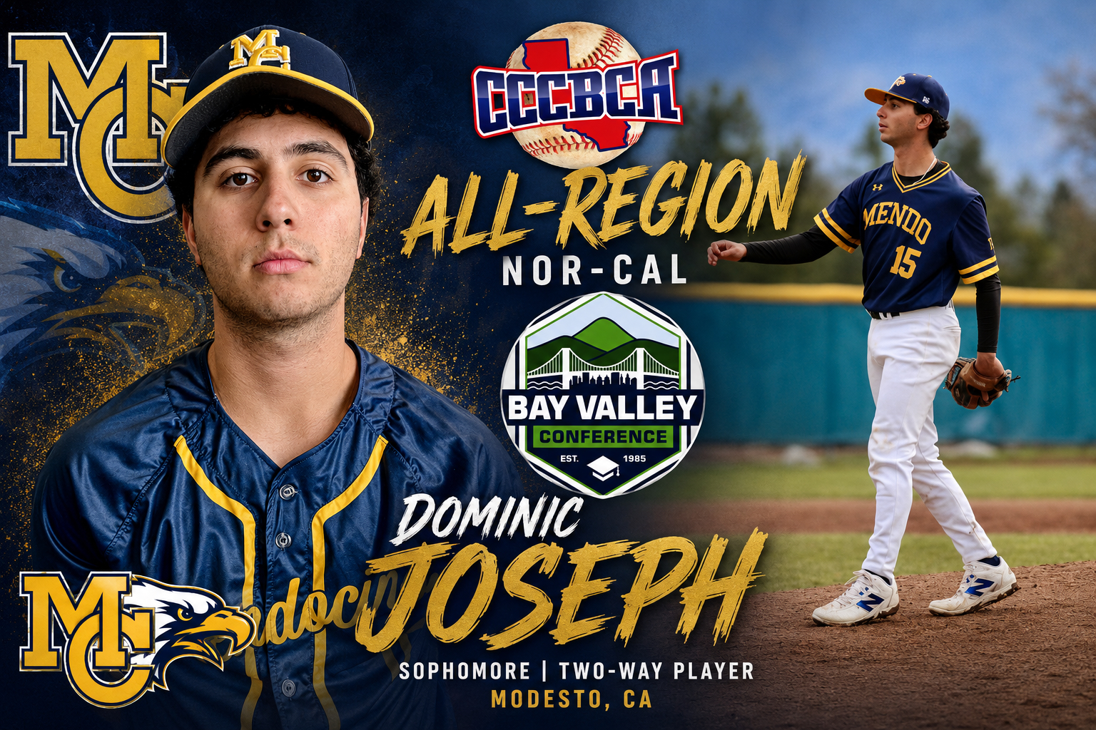 MENDOCINO COLLEGE&rsquo;S DOMINIC JOSEPH NAMED TO CCCBCA NOR-CAL ALL-REGION TEAM